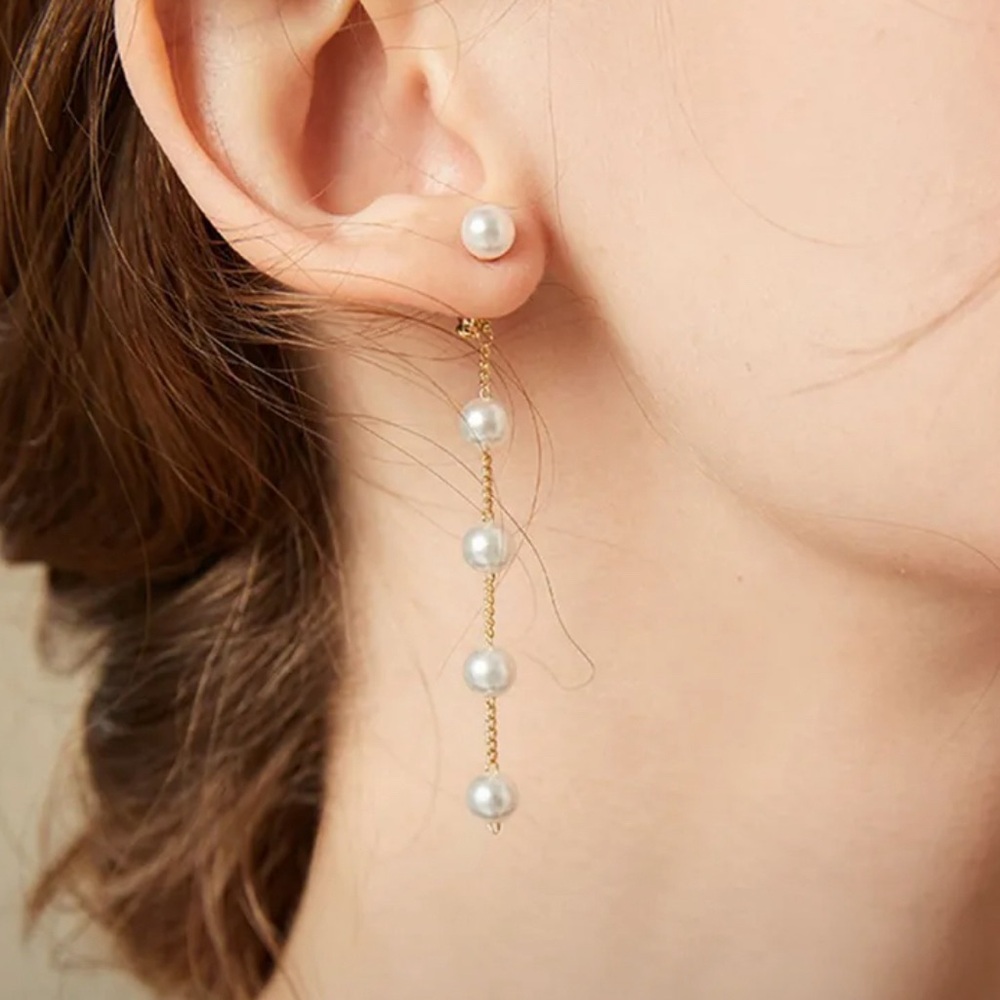 Stainless steel pearl drop earrings
